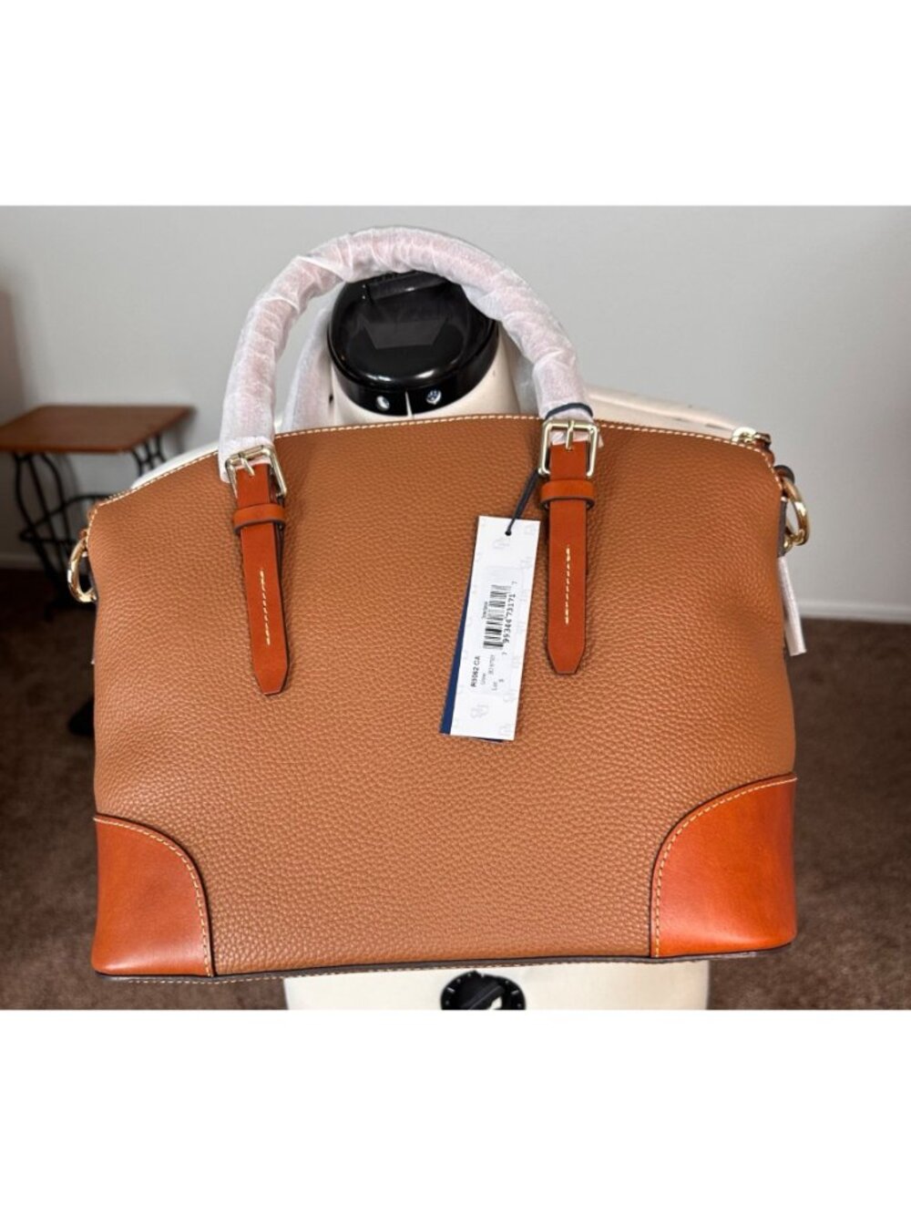 Dooney Bourke Pebble Leather Dome Designer Satchel Work Bag  Camel and Cognac - Picture 8 of 10